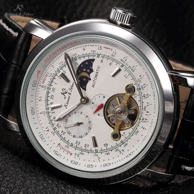 KRONEN & SOHNE Moonphase Skeleton Tourbillon Chrono Watch w/ BOX, PAPERS