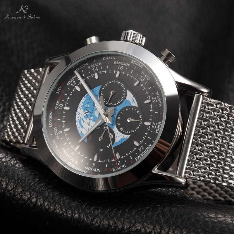 *weekend only* KRONEN & SOHNE World Time AUTOMATIC Chrono Watch w/ box, papers, warranty