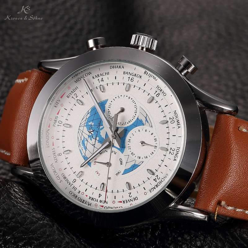 *ends @ 1:30pm* KRONEN & SOHNE World Time AUTOMATIC Chrono Watch w/ box, papers, warranty