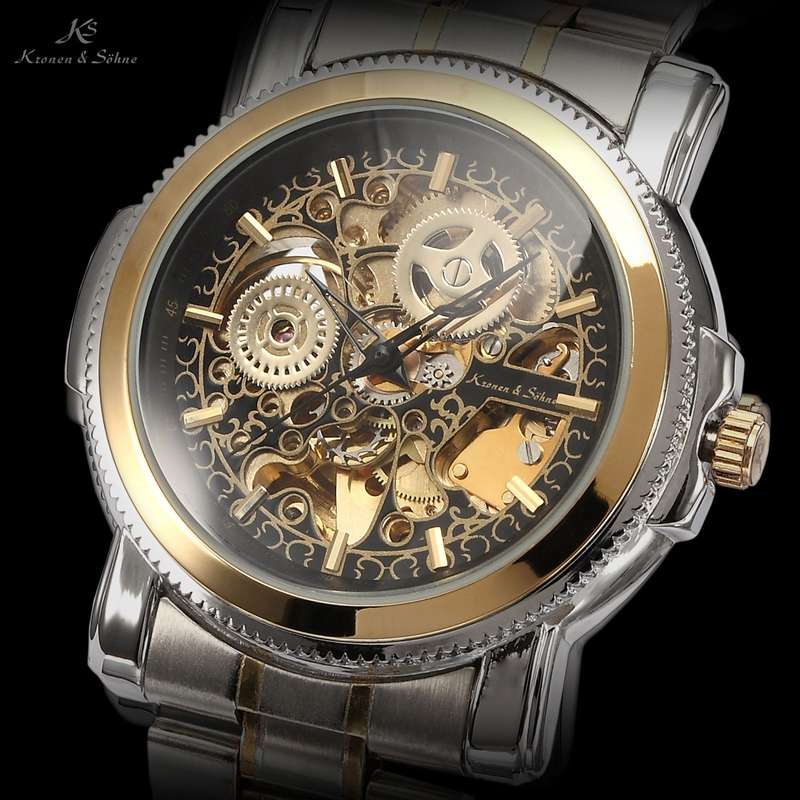 KRONEN & SOHNE Steam Punk BLACK Skeletor AUTOMATIC Mechanical Watch w/ box, papers