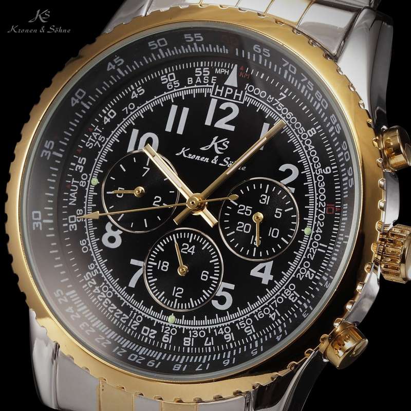 KRONEN & SOHNE Aviator AUTOMATIC Flight Calculator STEEL Chrono w/ box, papers