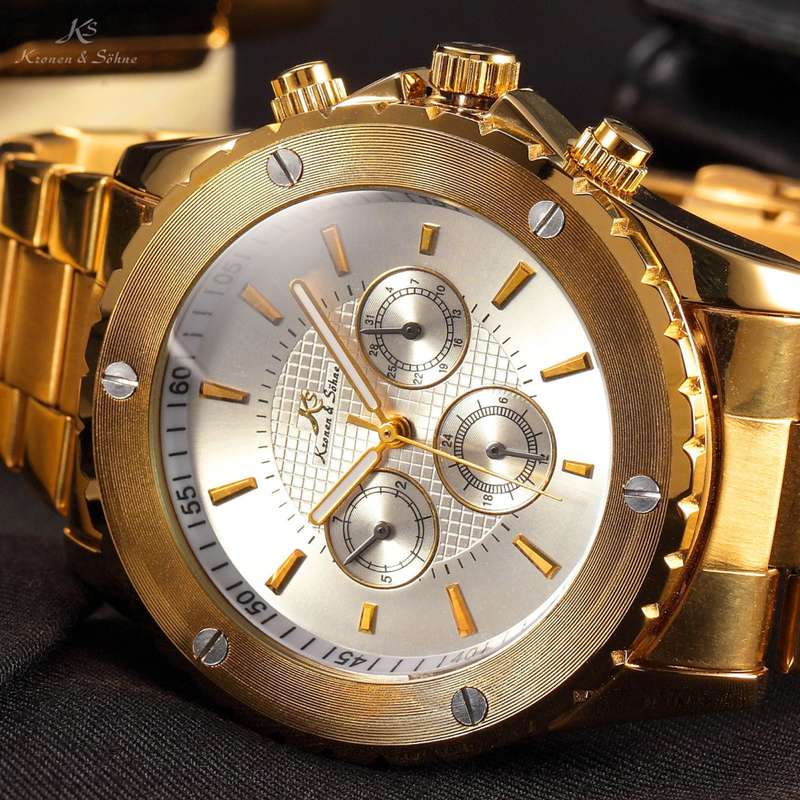 ends @ 1:30pm!! KRONEN & SOHNE Luxury GOLD Imperial Loki Chronograph Automatic Mechanical Watch