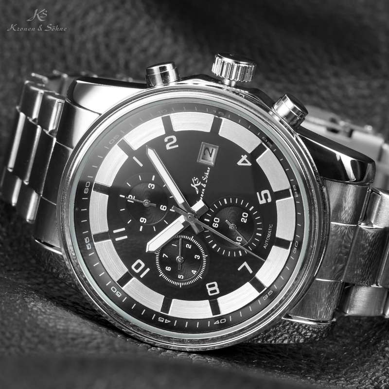 KRONEN & SOHNE Galactic Nebula AUTOMATIC STEEL Chronograph Watch w/ BOX AND PAPERS