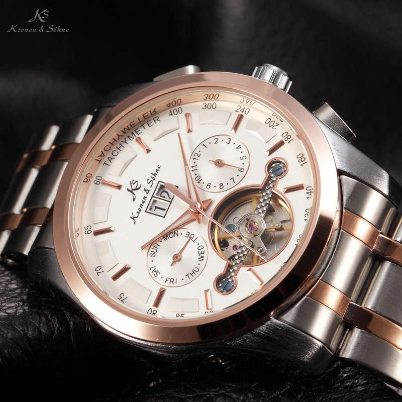 KRONEN & SOHNE Navigator Voyager Automatic Rose Gold pl Watch w/ BOX AND PAPERS