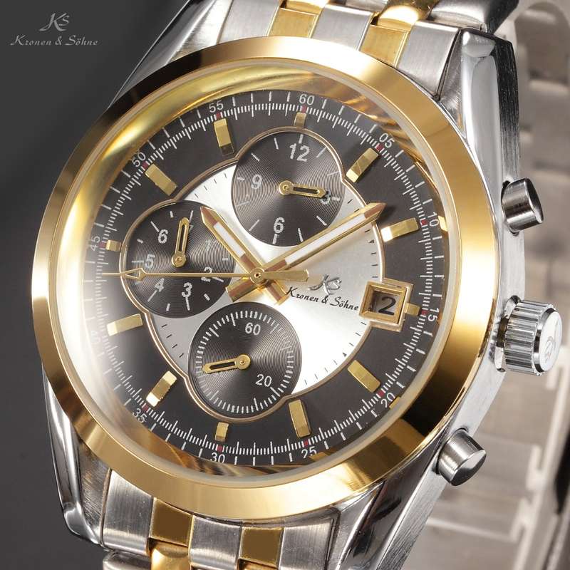 KRONEN & SOHNE Daytona AUTOMATIC Two Tone Chronograph Watch BRAND NEW w/ BOX AND PAPERS