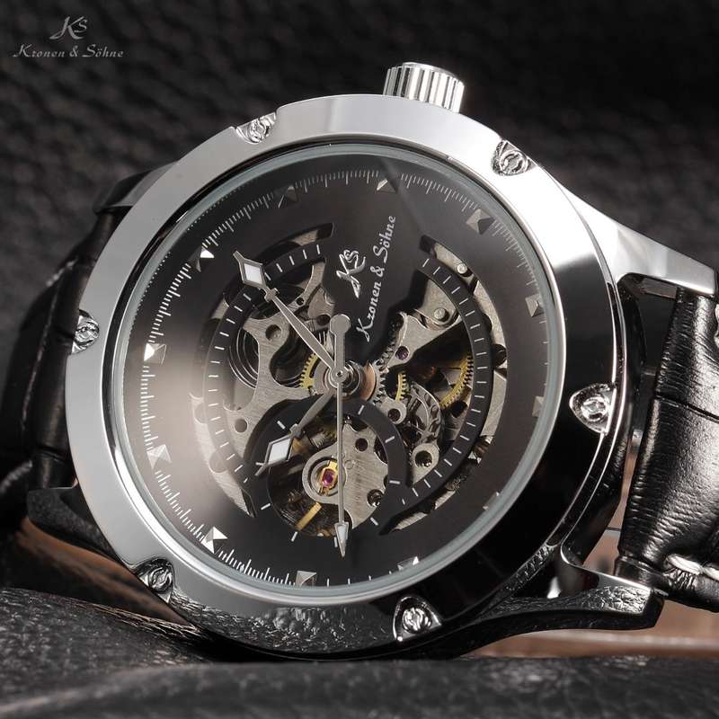 KRONEN & SOHNE Navigator Voyager SKELETON AUTOMATIC Black Leather Watch w/ BOX AND PAPERS