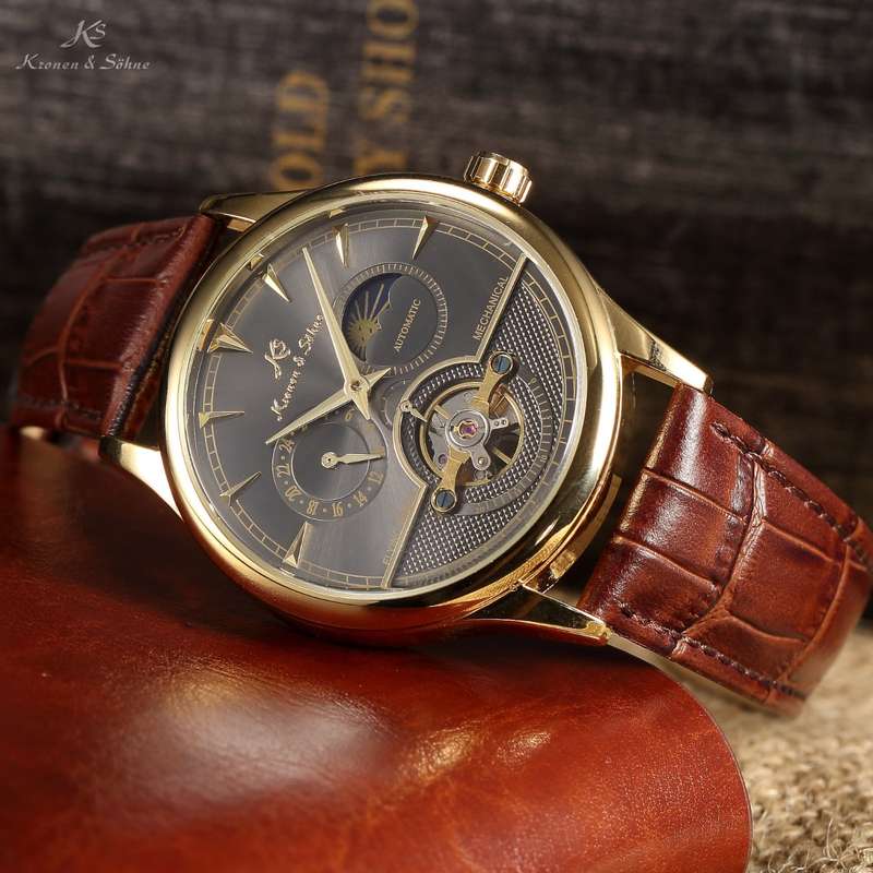 KRONEN & SOHNE Moonphase Skeleton Tourbillon Chrono Watch w/ BOX, PAPERS, WARRANTY
