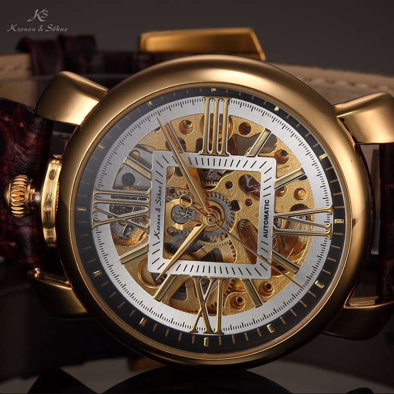 brand new!! KRONEN & SOHNE Aurora Automatic Mechanical Leather Watch w/ BOX and PAPERS