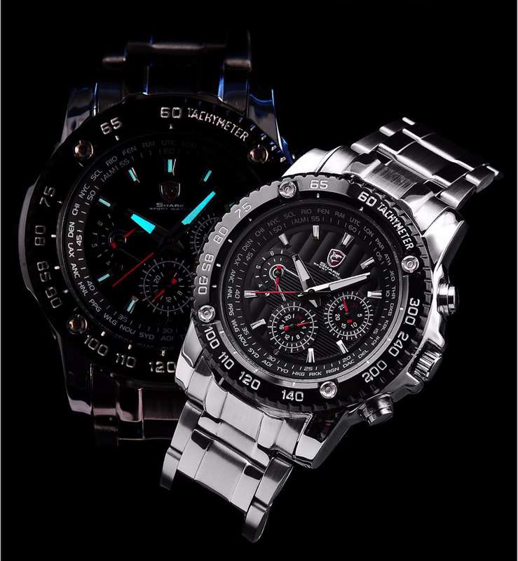 *TODAY ONLY* SHARK MILITARY COMMADO BLACK TACTICAL CHRONOGRAPH WATCH W/ BOX, PAPERS, LOADED!!