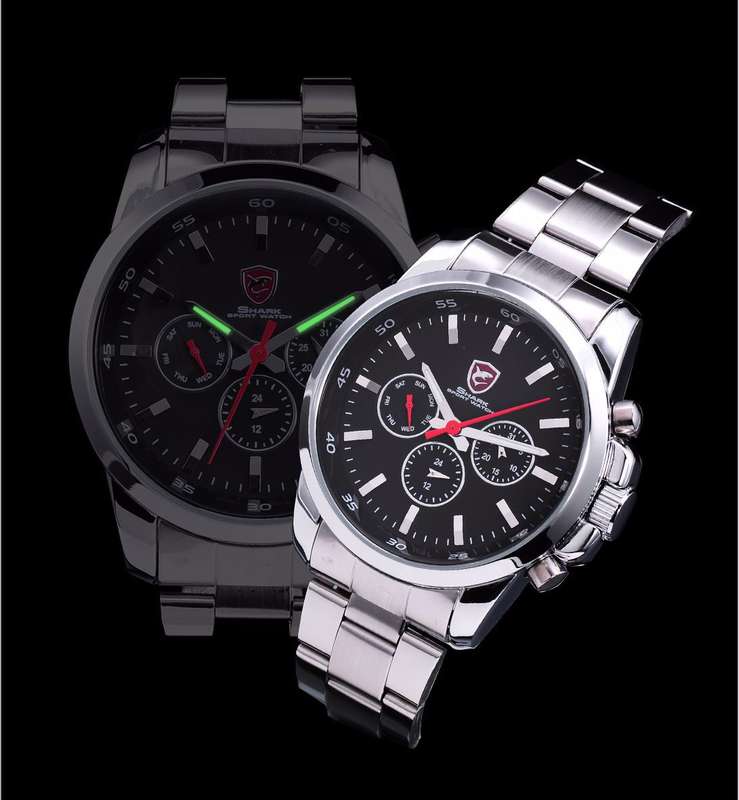 **24HRS** SHARK CLASSIC **F1 INSPIRED SLEEK BLACK** STEEL CHRONOGRAPH WATCH W/ BOX, PAPERS, LOADED!!
