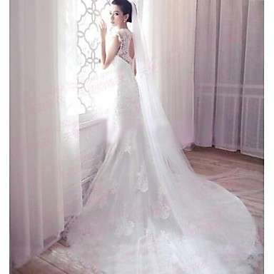 D.I.Y. EMBELLISH/CUT TO SIZE REQUIRED - WHITE LONG  TRAILING CHAPEL VEIL WITH COMB  - APPROX 2M