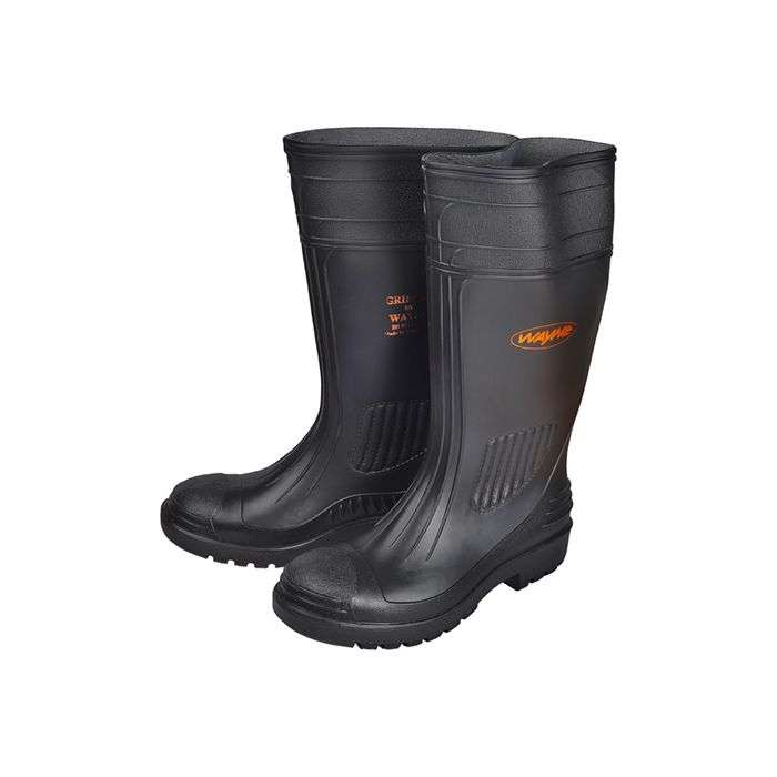 Wayne Black Gripper Knee Length Gumboots- Size 7