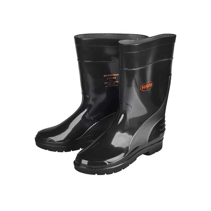 Wayne Black Ladies Calf Length Gumboots- Size 8