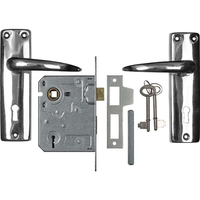 ChamberValue Chrome Plated Keyhole Naples Lever Handle On Backplate 2 Lever