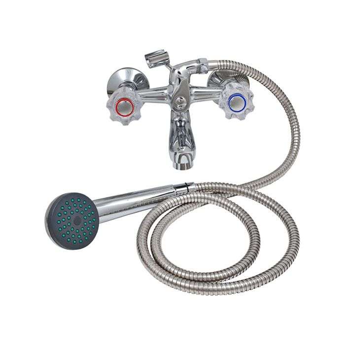 Icon Red Chrome Plated Aries Bath Mixer With Hand Shower