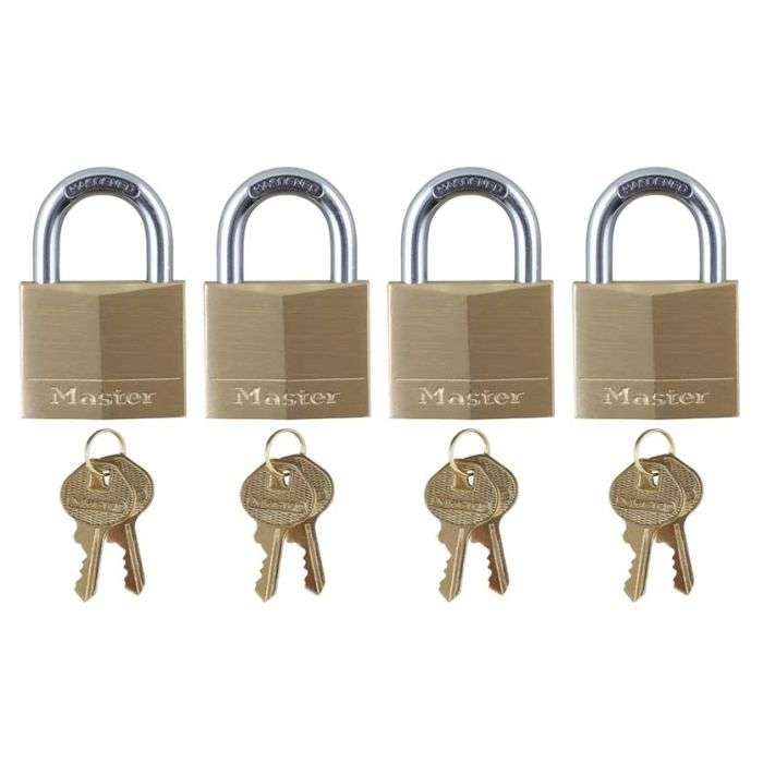 Master Lock Keyed Alike Brass Padlock 40mm - 4 Pack