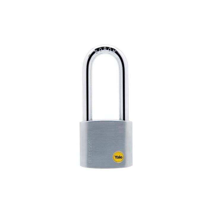 Yale Satin Chrome Brass Long Shackle Padlock 50mm