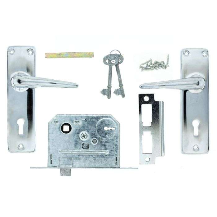 Fort Knox Chrome Plated Keyhole Lever Handle On Backplate 2 Lever Lockset