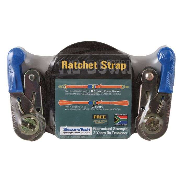 SecureTech Ratchet Straps With Loops 25mm x 4m - 2 Pack