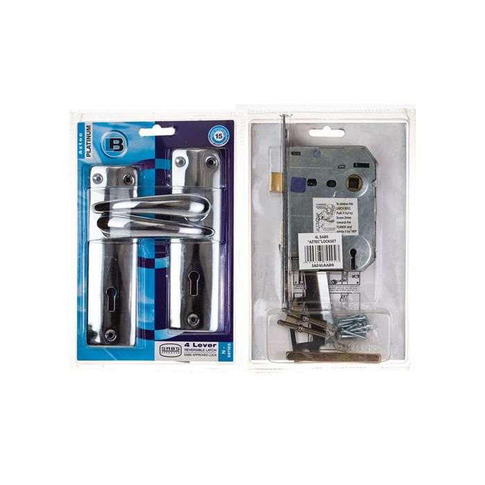 Aztec Chrome Plated Keyhole Lever Handle On Backplate 4 Lever Lockset