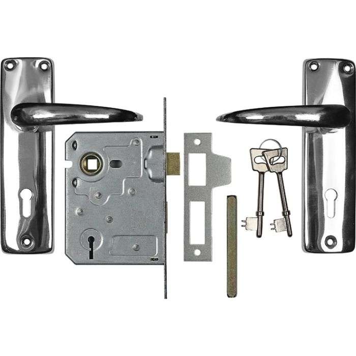 ChamberValue Chrome Plated Keyhole Naples Lever Handle On Backplate 3 Lever