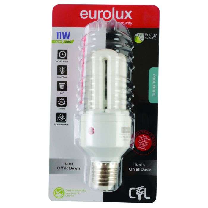 Eurolux 11W Cool White Day & Night Sensor E27 CFL Lamp
