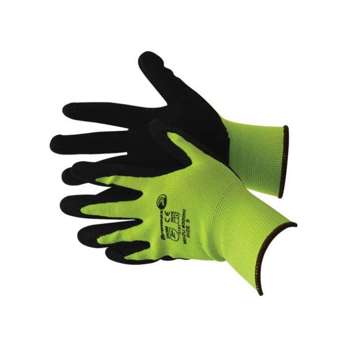 Dromex Green Hi-Viz Latex Gloves Size 10