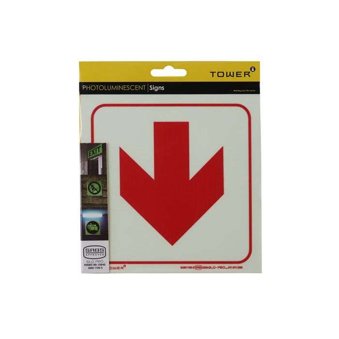 Tower Red Down Arrow Sign 190 x 190mm