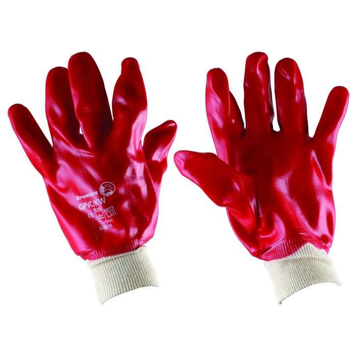 Red PVC Knitwrist Gloves 2x Extra Large