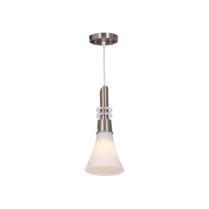 Bright Star Satin Chrome Pendant Light with White Glass 110mm