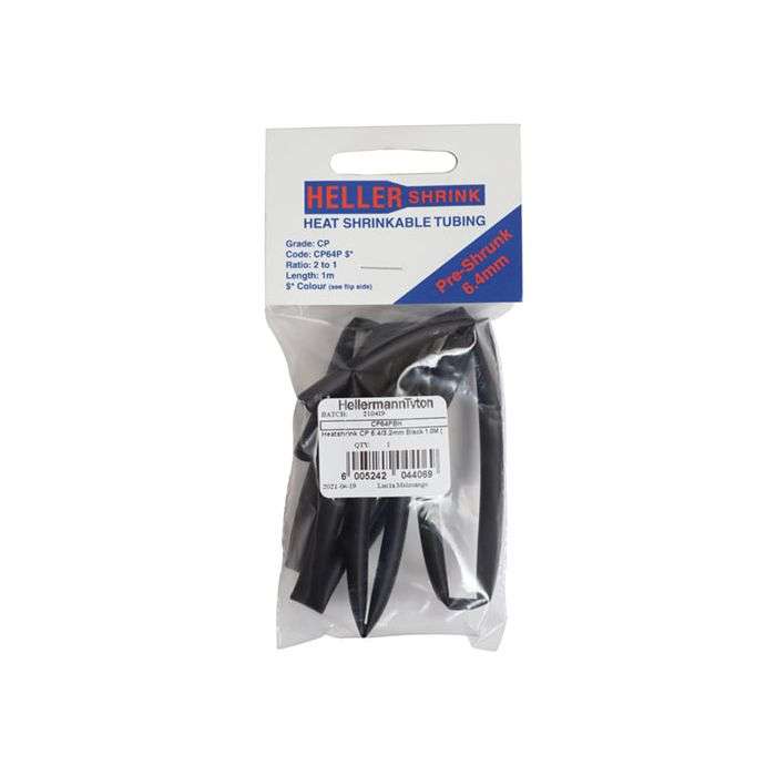 HellermannTyton Black Heat Shrink 6.4mm x 1m
