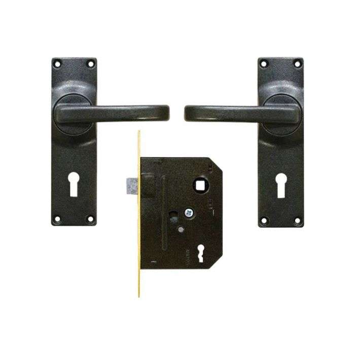 Fort Knox Antique Texture Keyhole Lever Handle On Backplate 2 Lever Lockset