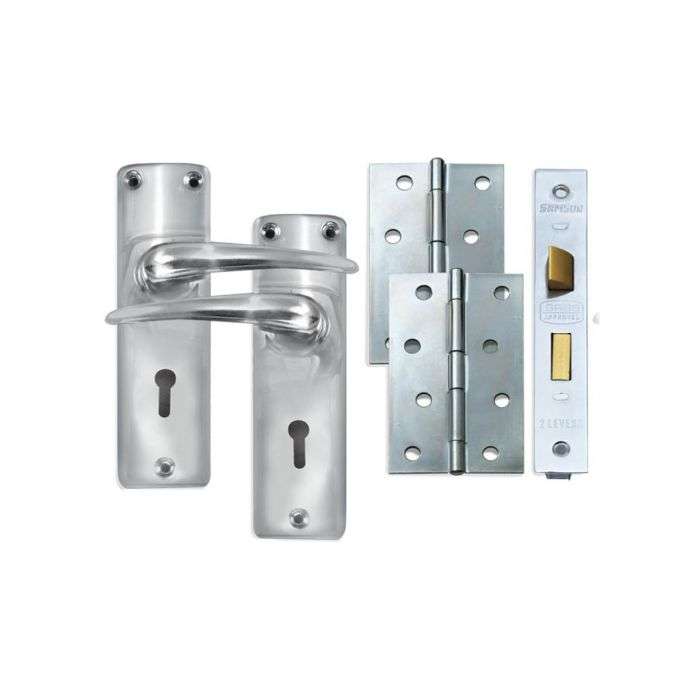 Samson Chrome Plated 2 Lever Lockset With Hinges 100mm