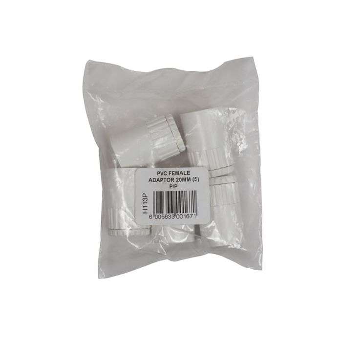 PVC Conduit Female Adaptors 20mm - 5 Pack