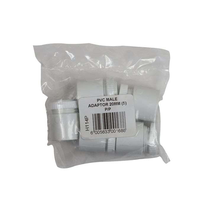 PVC Conduit Male Adaptors 20mm - 5 Pack