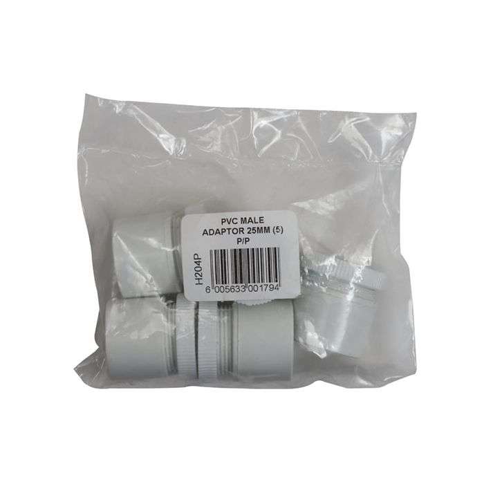 PVC Conduit Male Adaptors 25mm - 5 Pack