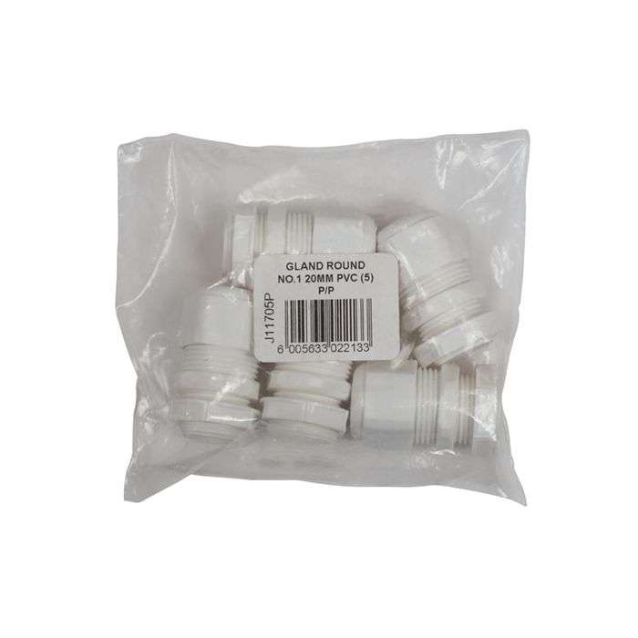 PVC Conduit Round No.1 Glands 20mm - 5 Pack