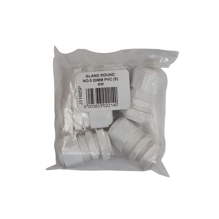 PVC Conduit Round No.0 Glands 20mm - 5 Pack