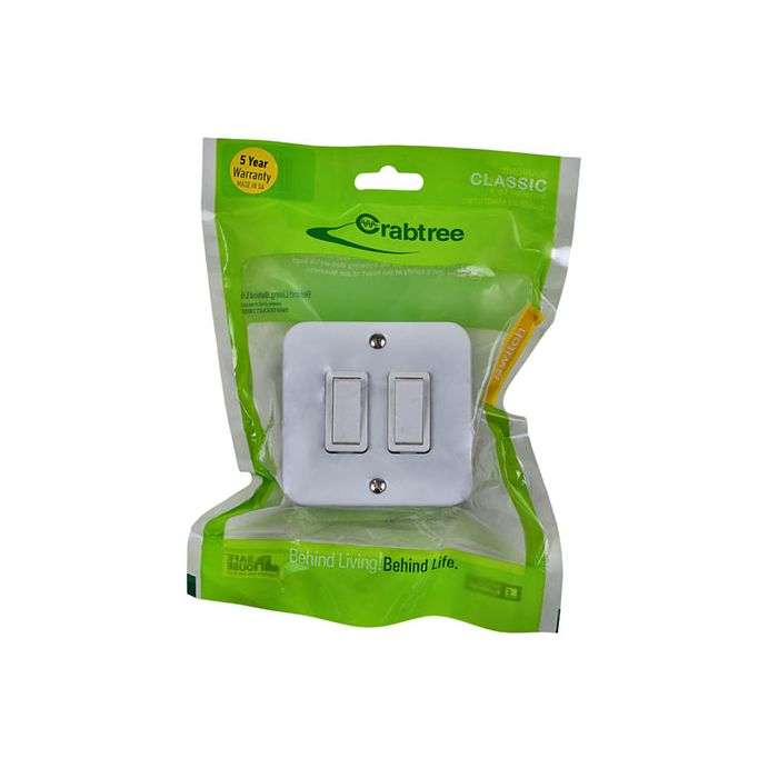 Crabtree Industrial White 2-Lever 1-Way Surface Light Switch 75 x 75mm