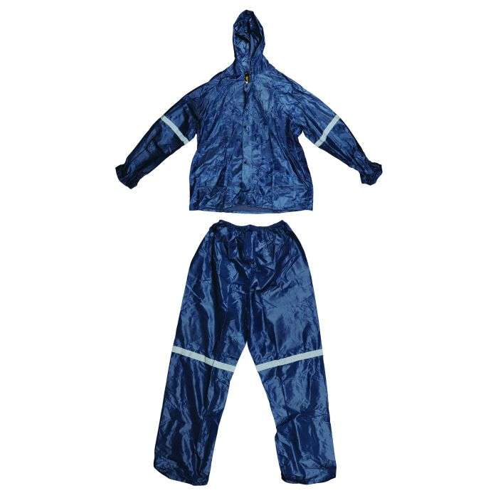 Navy Rubberized Rain Suit With Silver Reflective Tape Medium