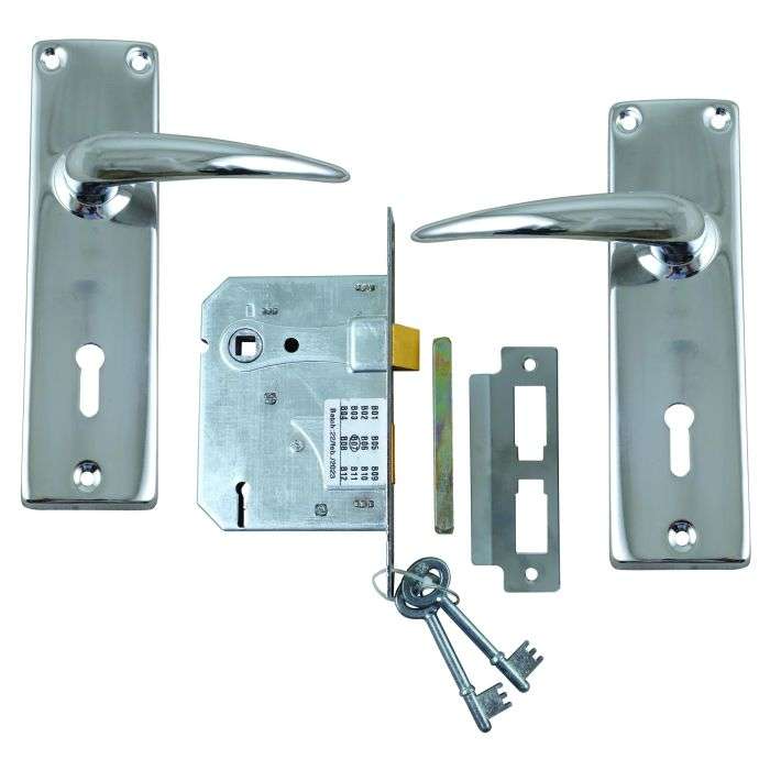 Samson Chrome Plated Keyhole Lever Handle On Backplate 2 Lever Lockset