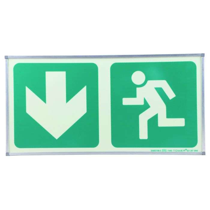 Tower Photoluminescent Arrow Down & Running Man Sign 190 x 380mm
