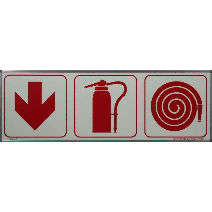 Tower Fire Extinguisher & Hose Arrow Down Sign 190 x 570mm