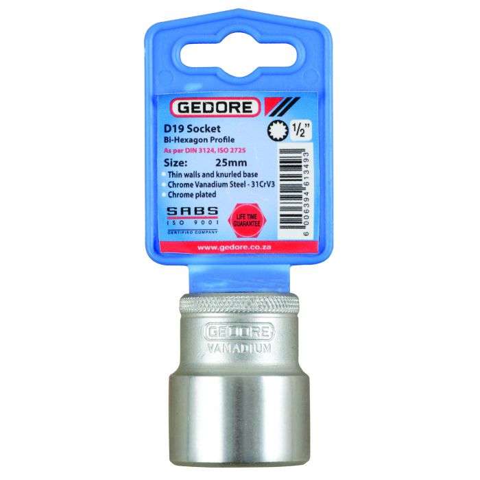 Gedore Blue 1/2" Drive Bi-Hex Socket 25mm