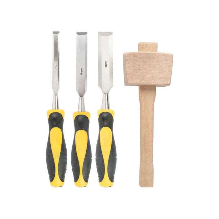 Tork Craft 3 Piece Wood Chisel Set With Wooden Mallet