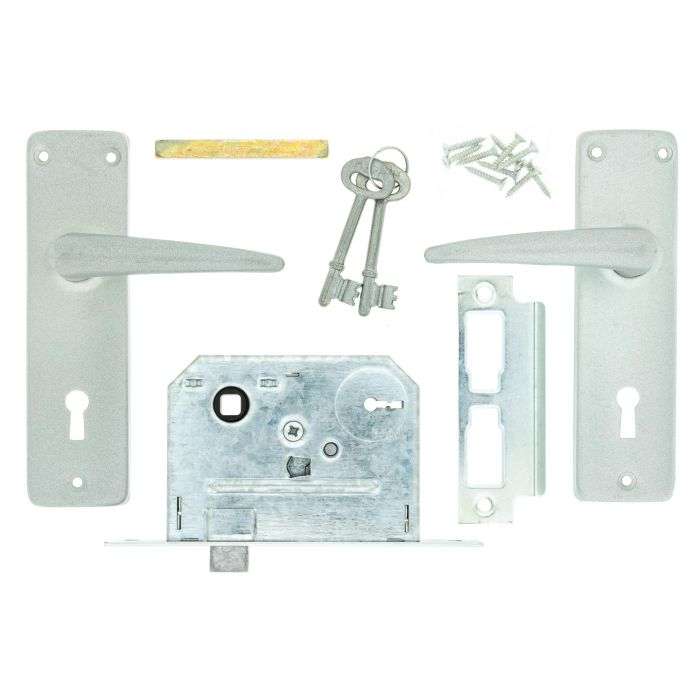 Fort Knox Satin Chrome Keyhole Lever Handle On Backplate 2 Lever Lockset