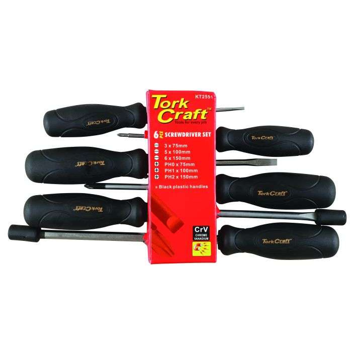Tork Craft 6 Piece Black Handle Screwdriver Set