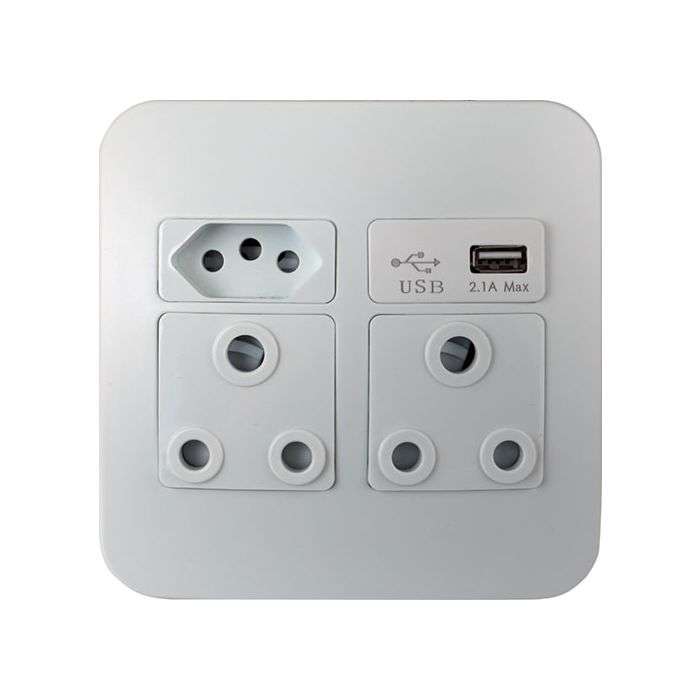 Veti White 1 New RSA, 2 RSA & 1 USB Wall Socket 4x4