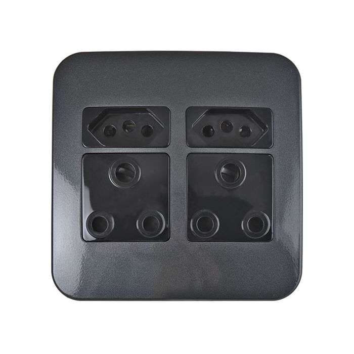 Veti Gun Metal 2 New RSA & 2 RSA Wall Socket 4x4