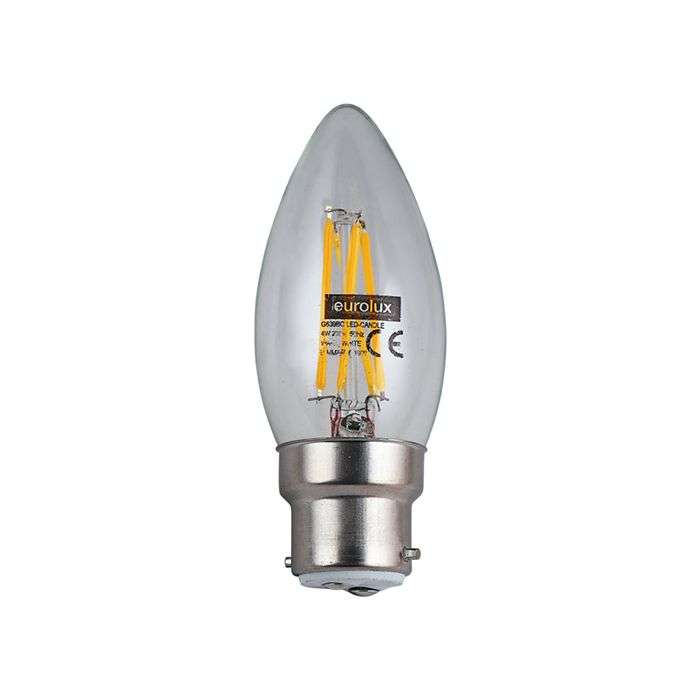 Eurolux 4W Warm White B22 LED Filament Candle Lamp